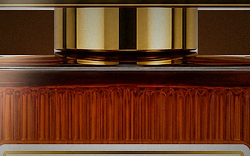 Close-up of the gold collar where it meets the amber glass